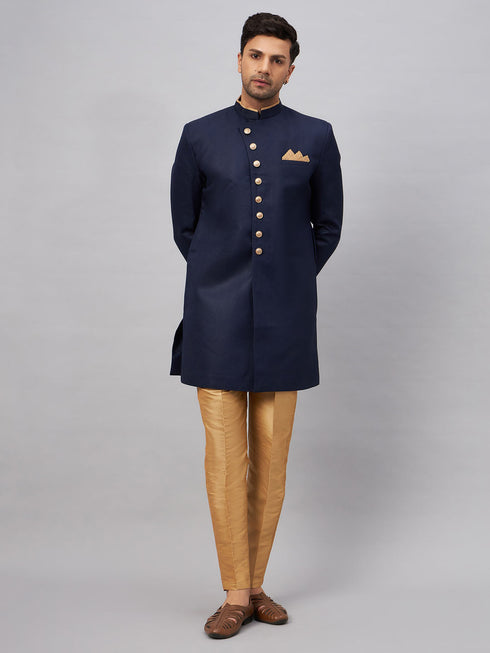 Vastramay Men's Navy Blue Indo Western Set
